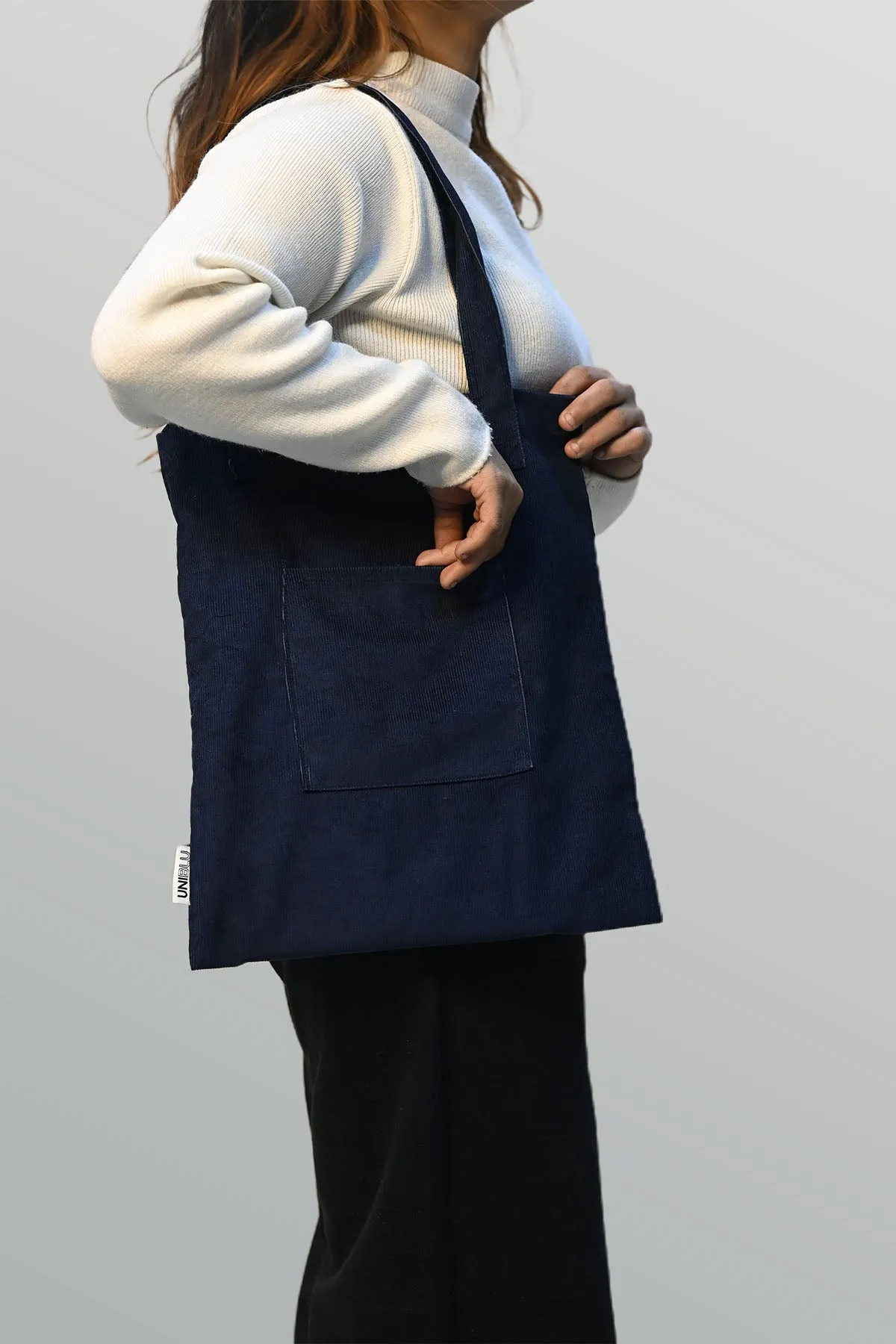 Navy Blue Corduroy Tote Bag