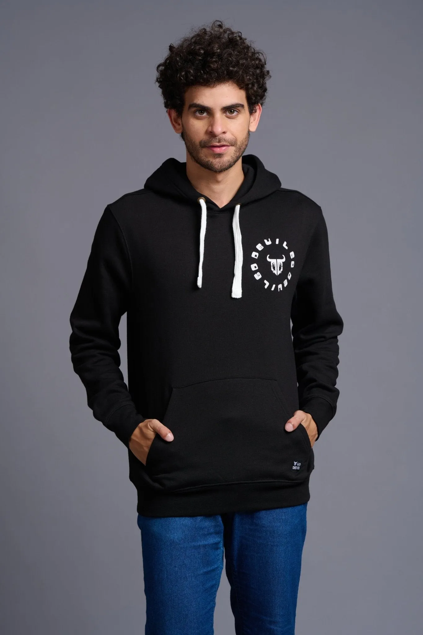 Never Give Up in Green Printed Black Hoodie for Men