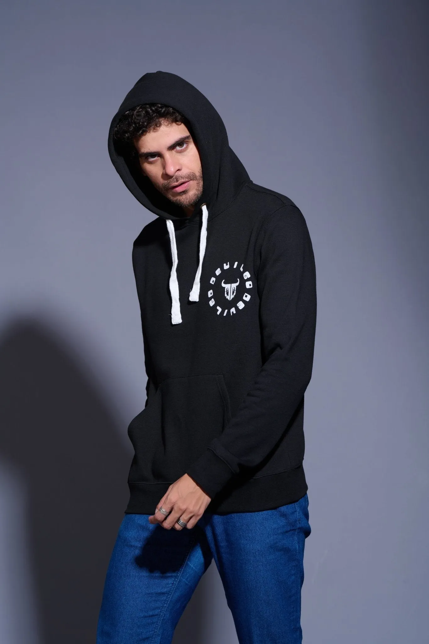 Never Give Up in Green Printed Black Hoodie for Men