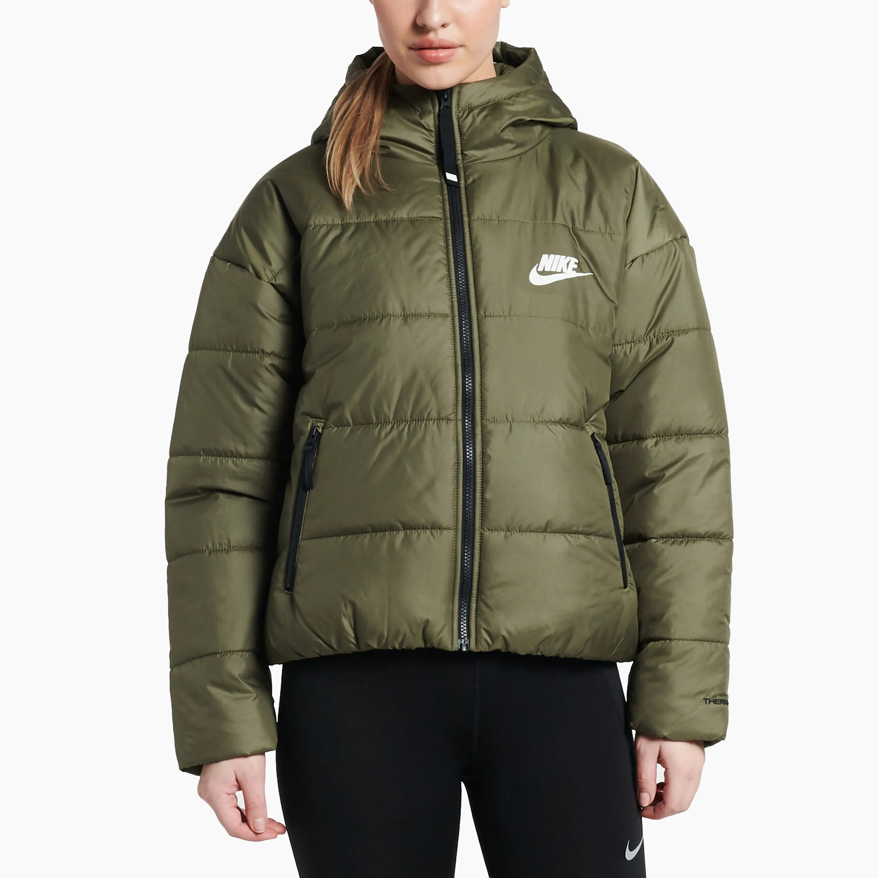 NIKE W' SPORTSWEAR THERMA FIT JACKET OLIVE & WHITE - DJ6995