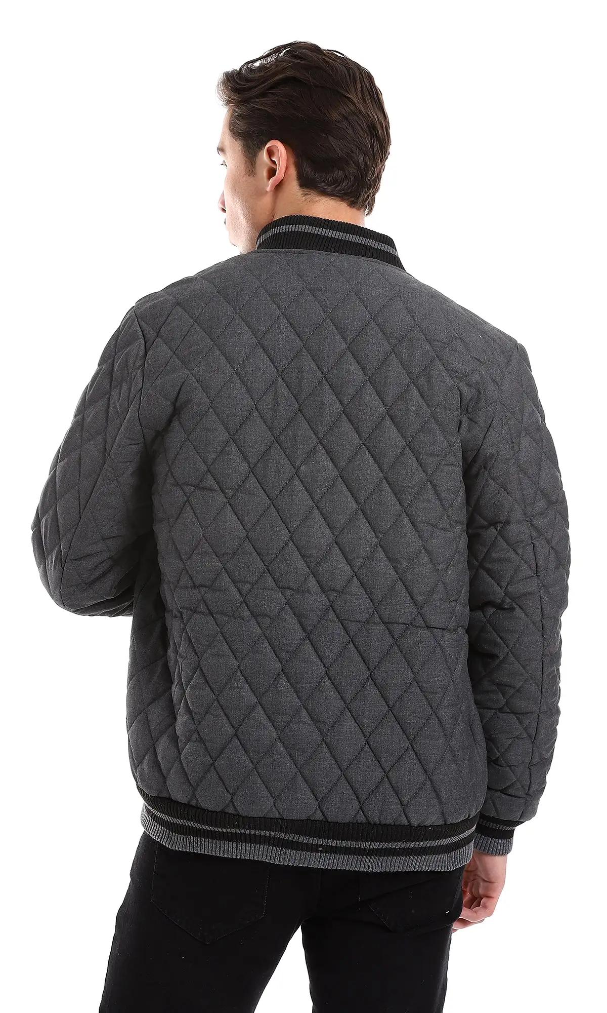 O161818 Quilted Heather Charcoal Zipper Closure Jacket