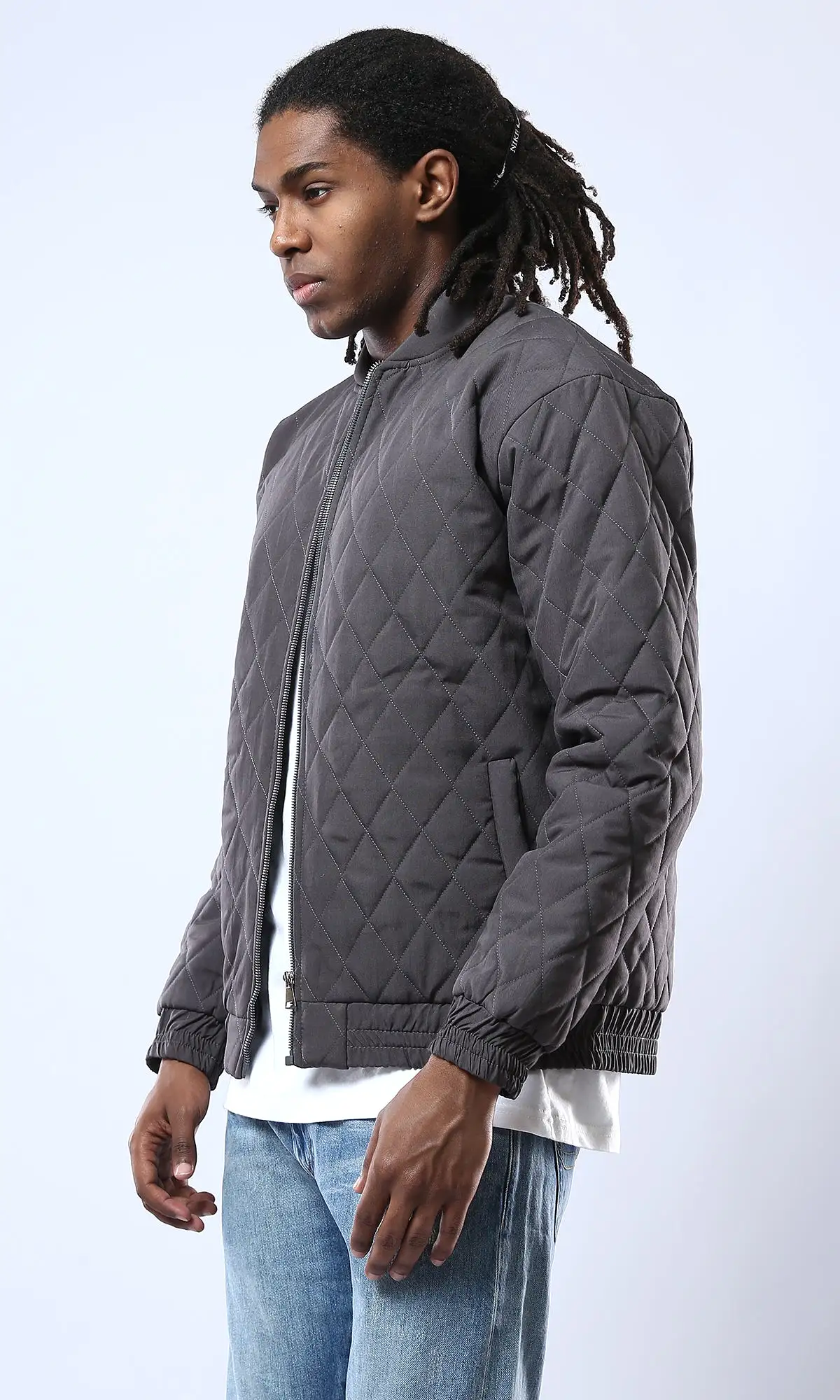 O175350 Dark Grey Quilted Jacket With Elastic Hem