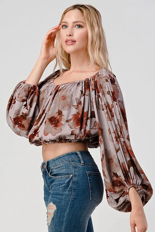 Off shoulder blouse top Balloon sleeve floral