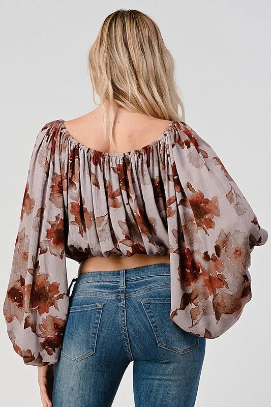 Off shoulder blouse top Balloon sleeve floral