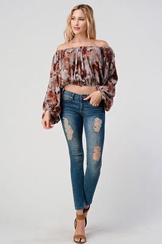 Off shoulder blouse top Balloon sleeve floral