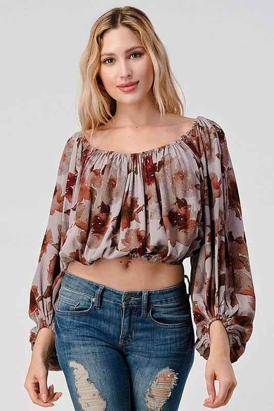 Off shoulder blouse top Balloon sleeve floral