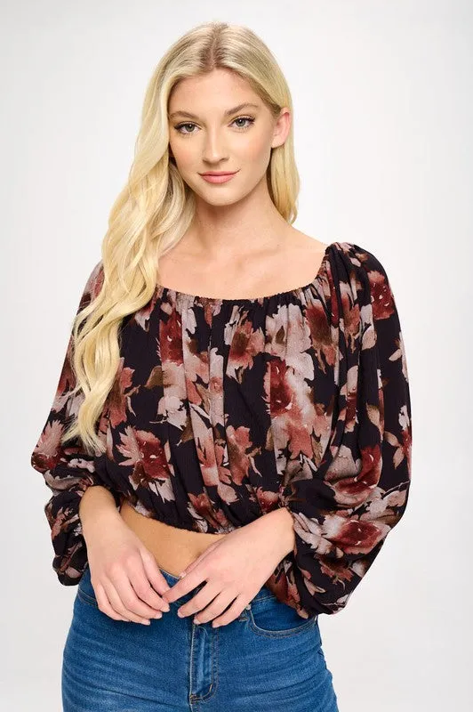 Off shoulder blouse top Balloon sleeve floral