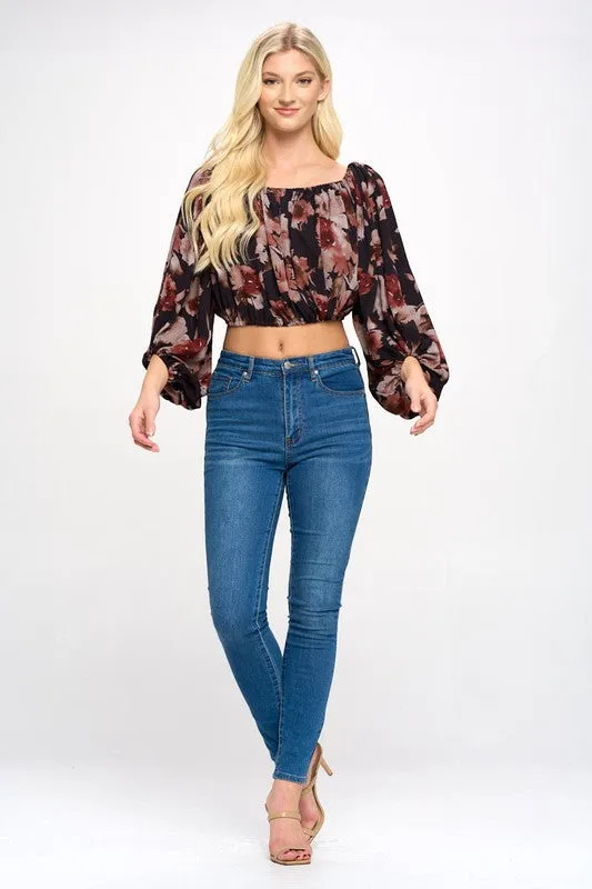 Off shoulder blouse top Balloon sleeve floral