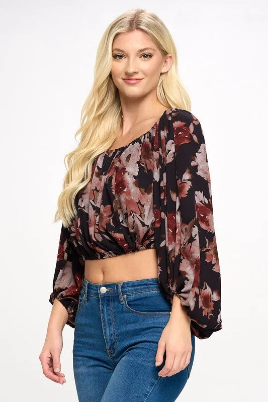 Off shoulder blouse top Balloon sleeve floral