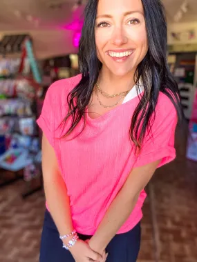 Off Shoulder Knit Top- Neon Pink