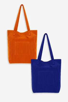 Orange Corduroy Tote Bag+ Royal blue Corduroy Tote Bag (Combo of 2)