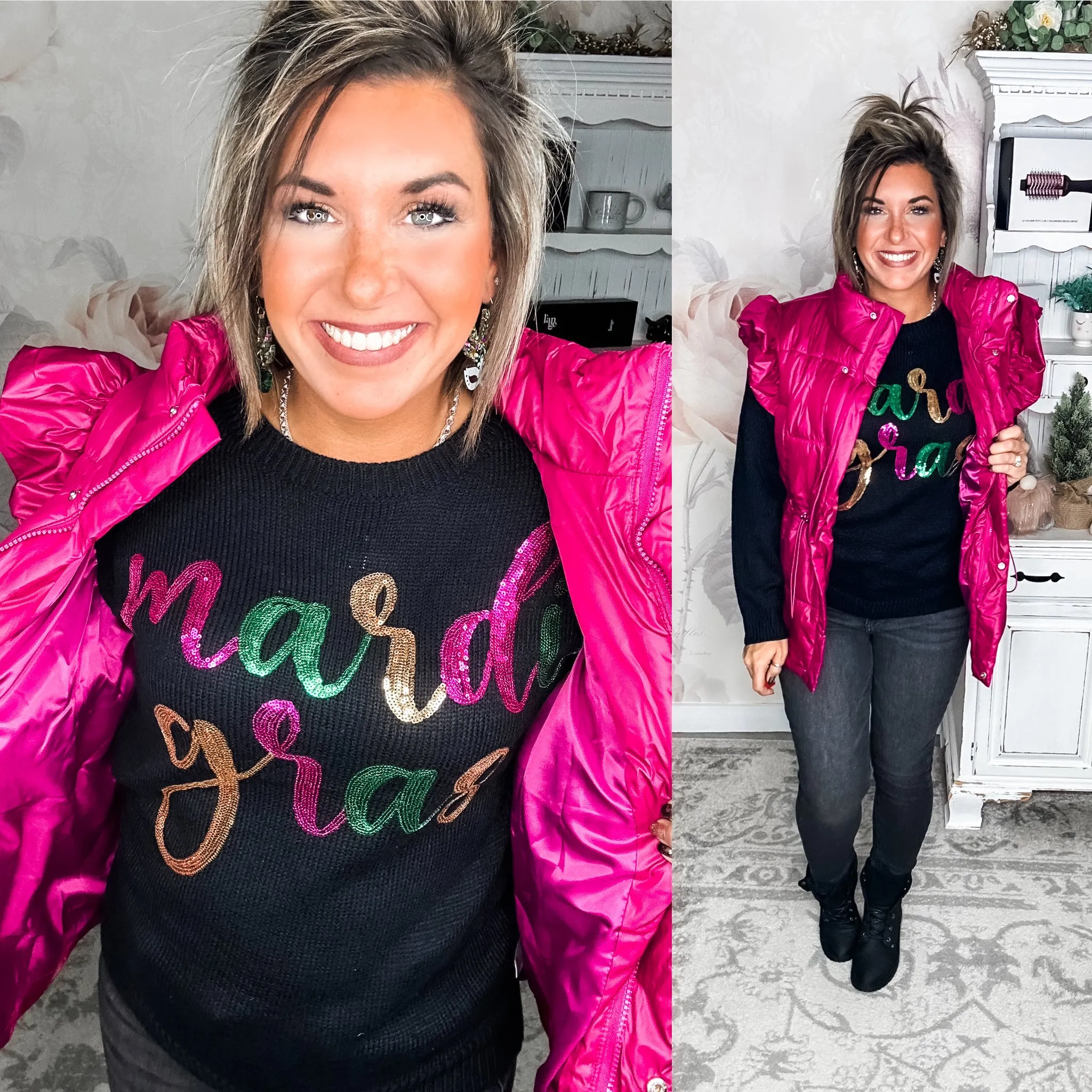 Party On Mardi Gras Sequin Sweater