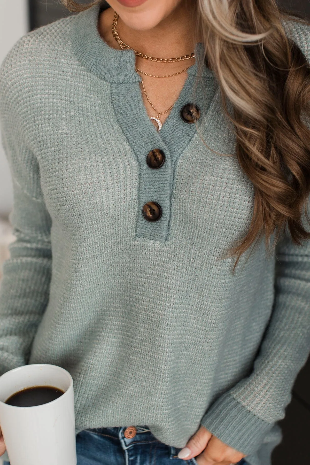 Perfectly Matched Knit Sweater- Dusty Mint