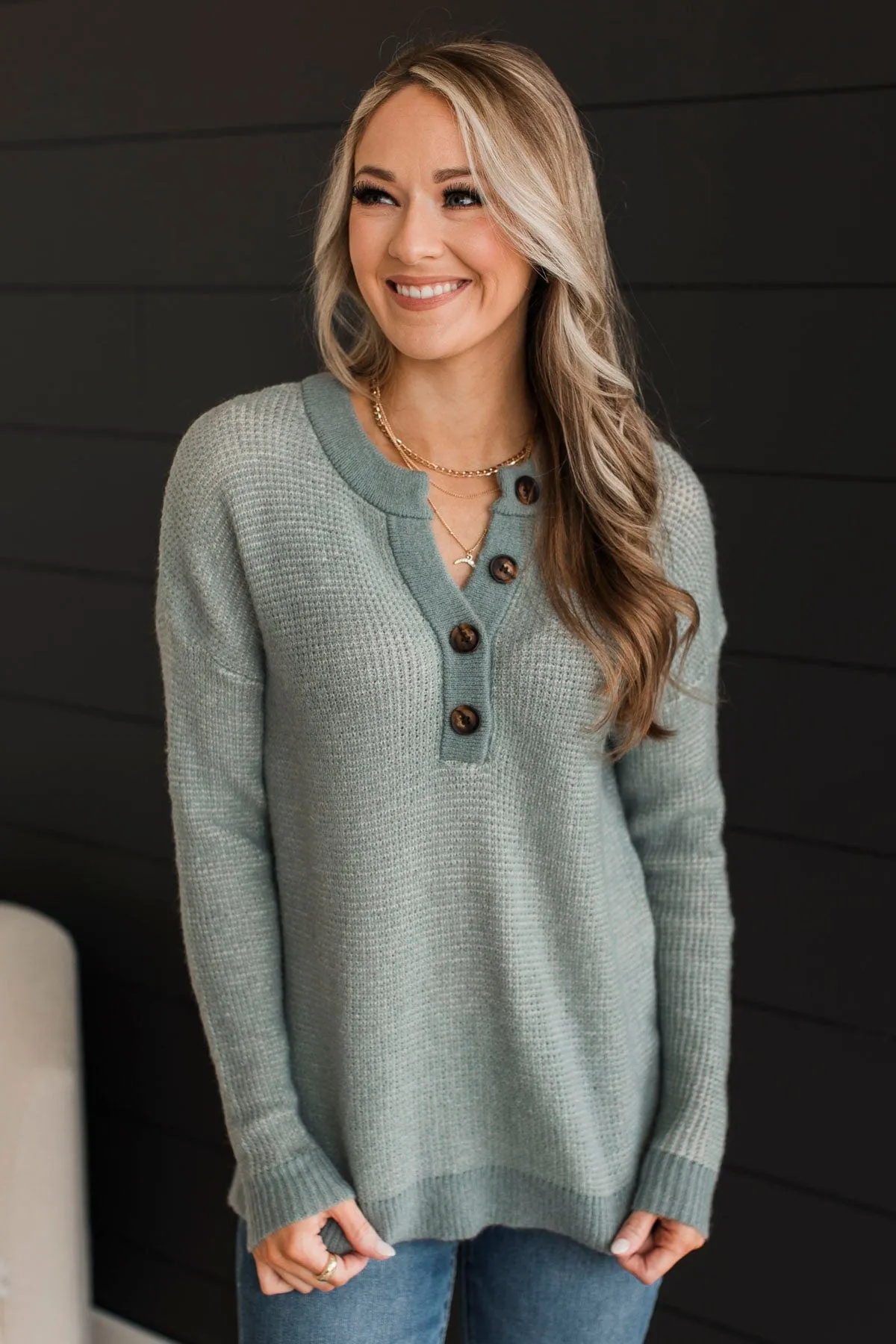 Perfectly Matched Knit Sweater- Dusty Mint