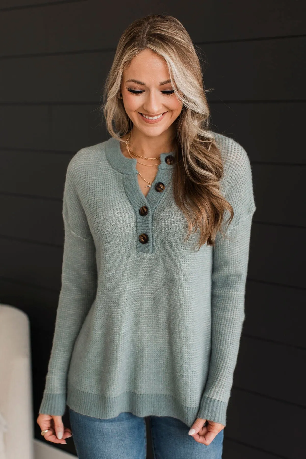 Perfectly Matched Knit Sweater- Dusty Mint