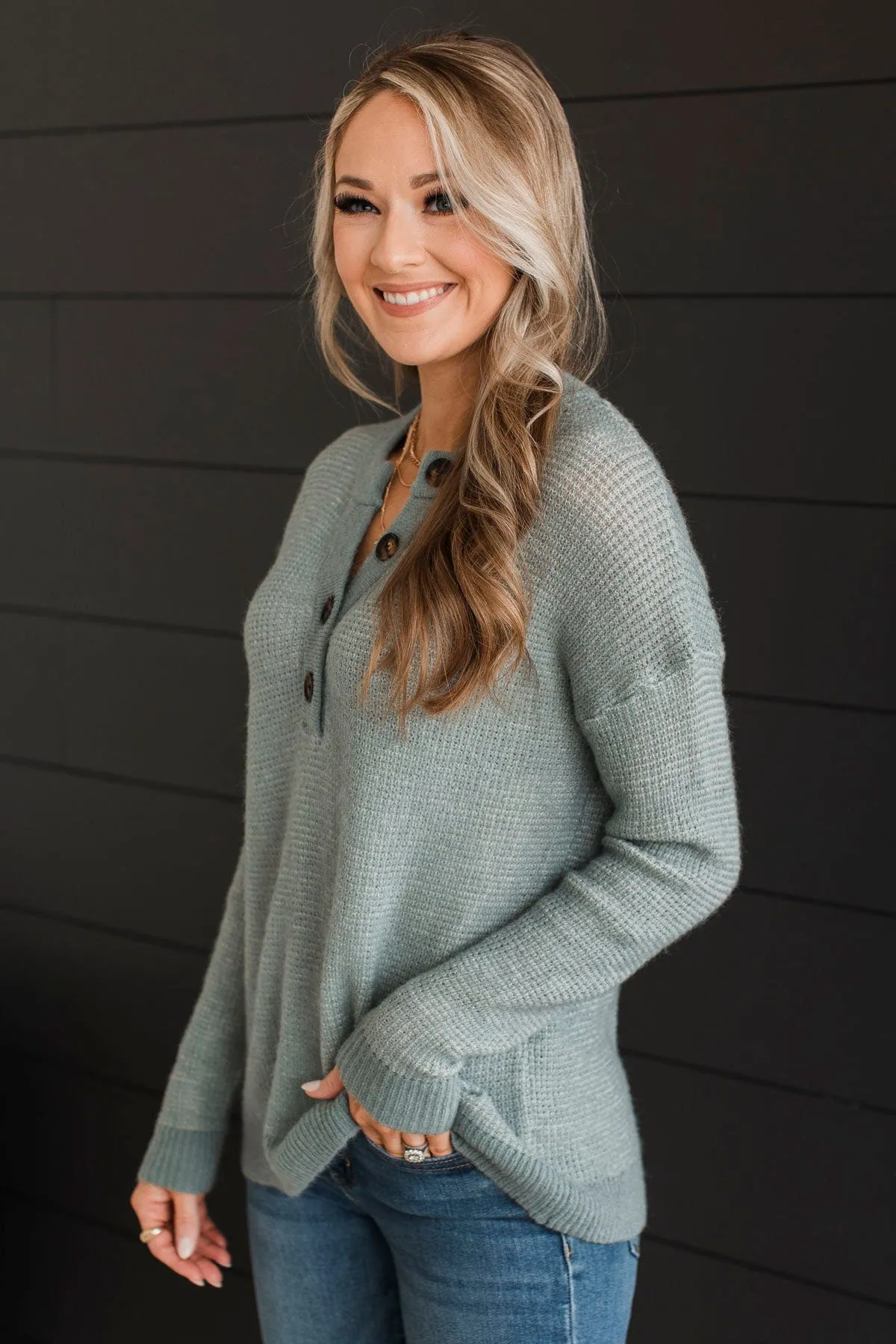 Perfectly Matched Knit Sweater- Dusty Mint