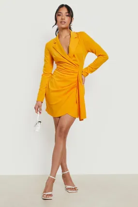 Petite Drape Front Wrap Blazer Dress