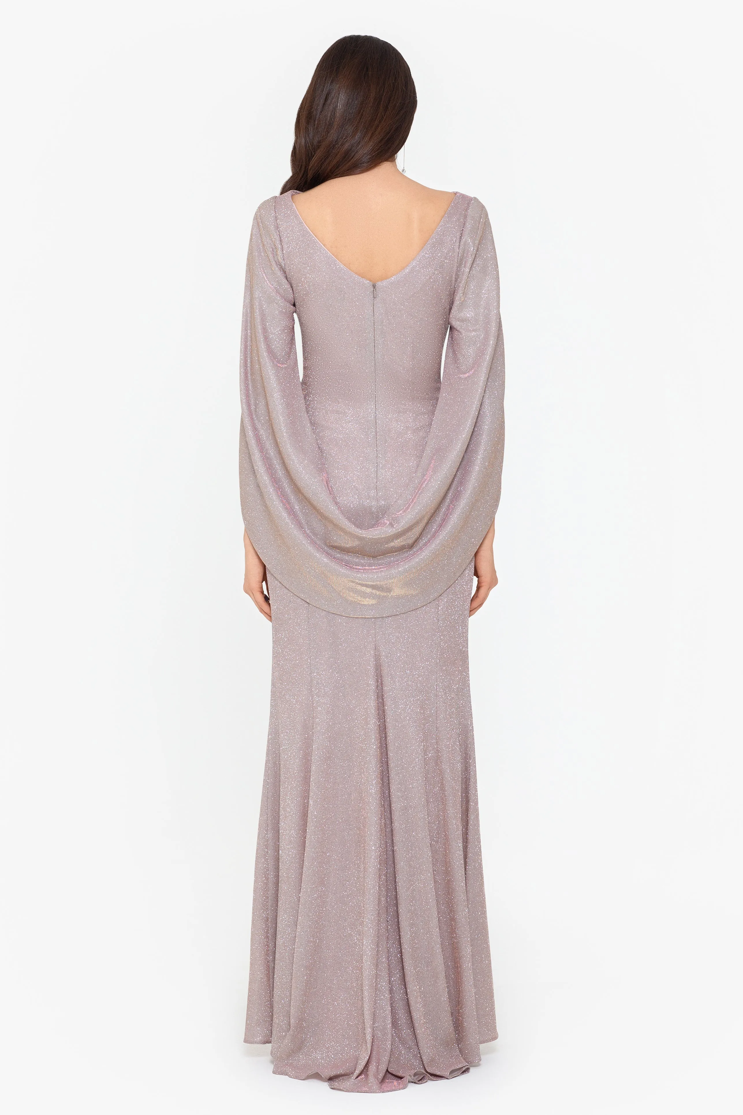 Petite Gracie Galaxy Knit Glitter Draped Gown