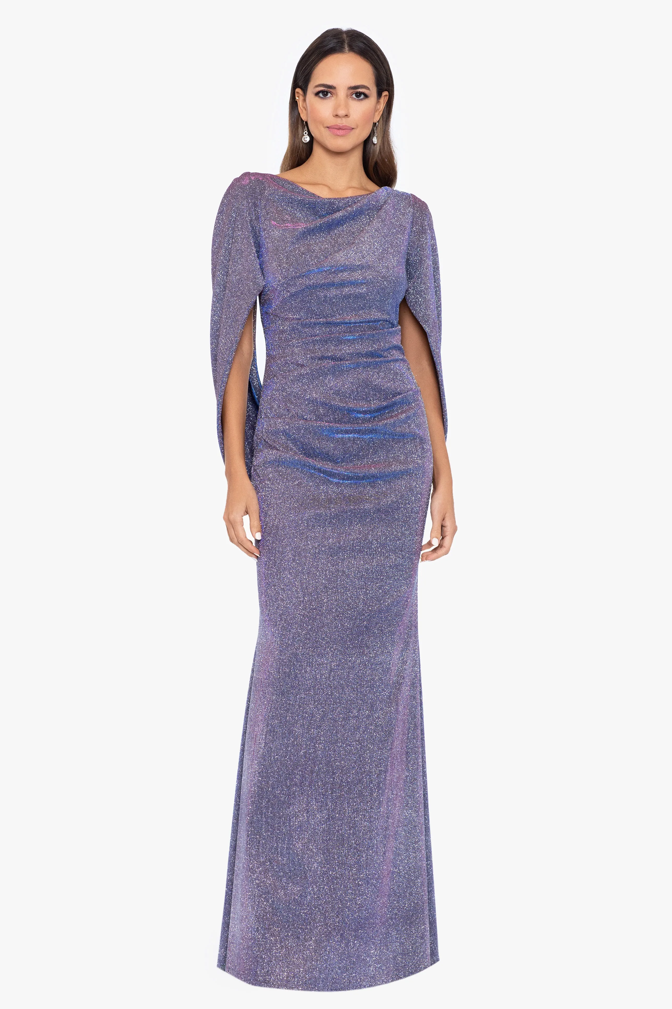 Petite Gracie Galaxy Knit Glitter Draped Gown