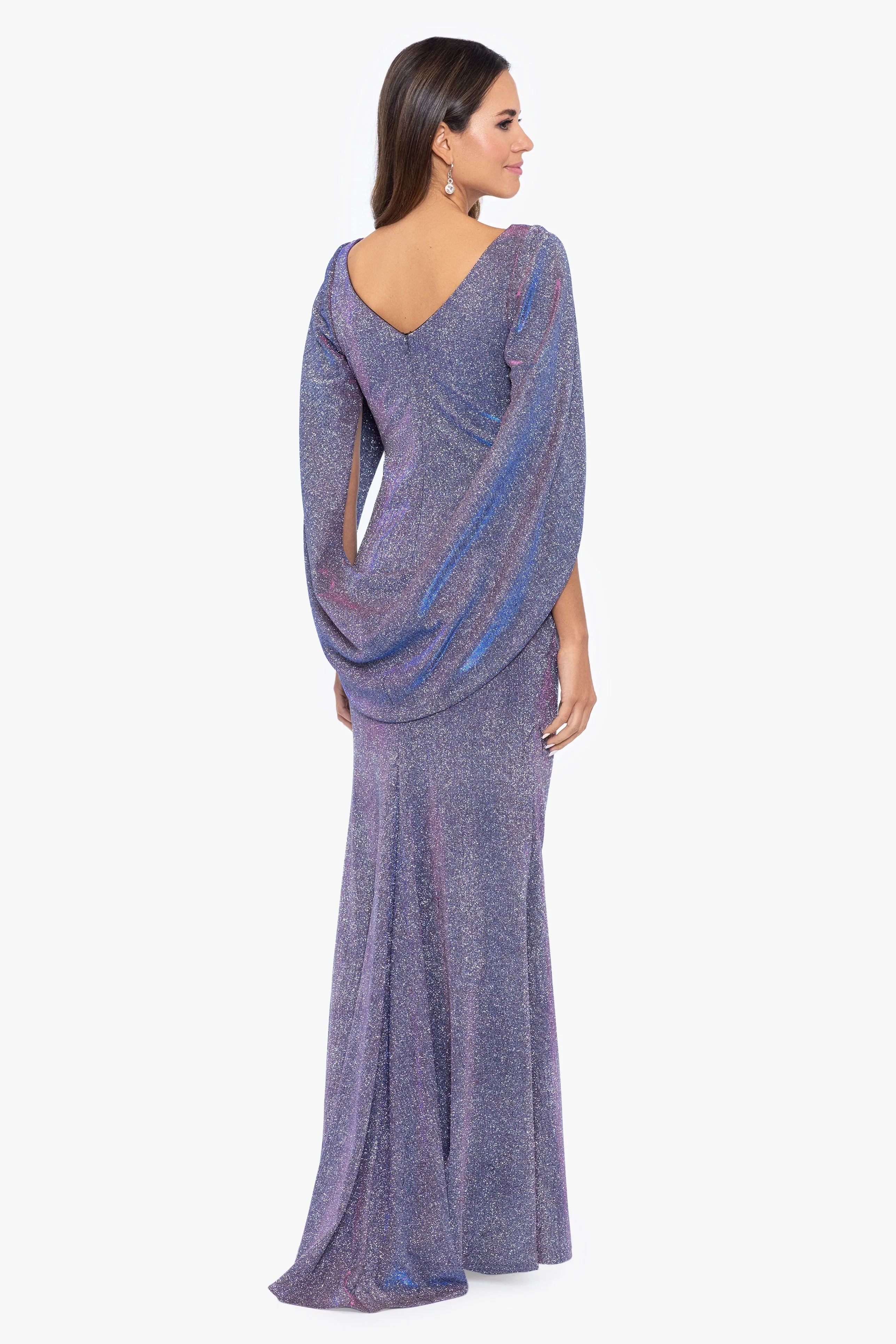 Petite Gracie Galaxy Knit Glitter Draped Gown