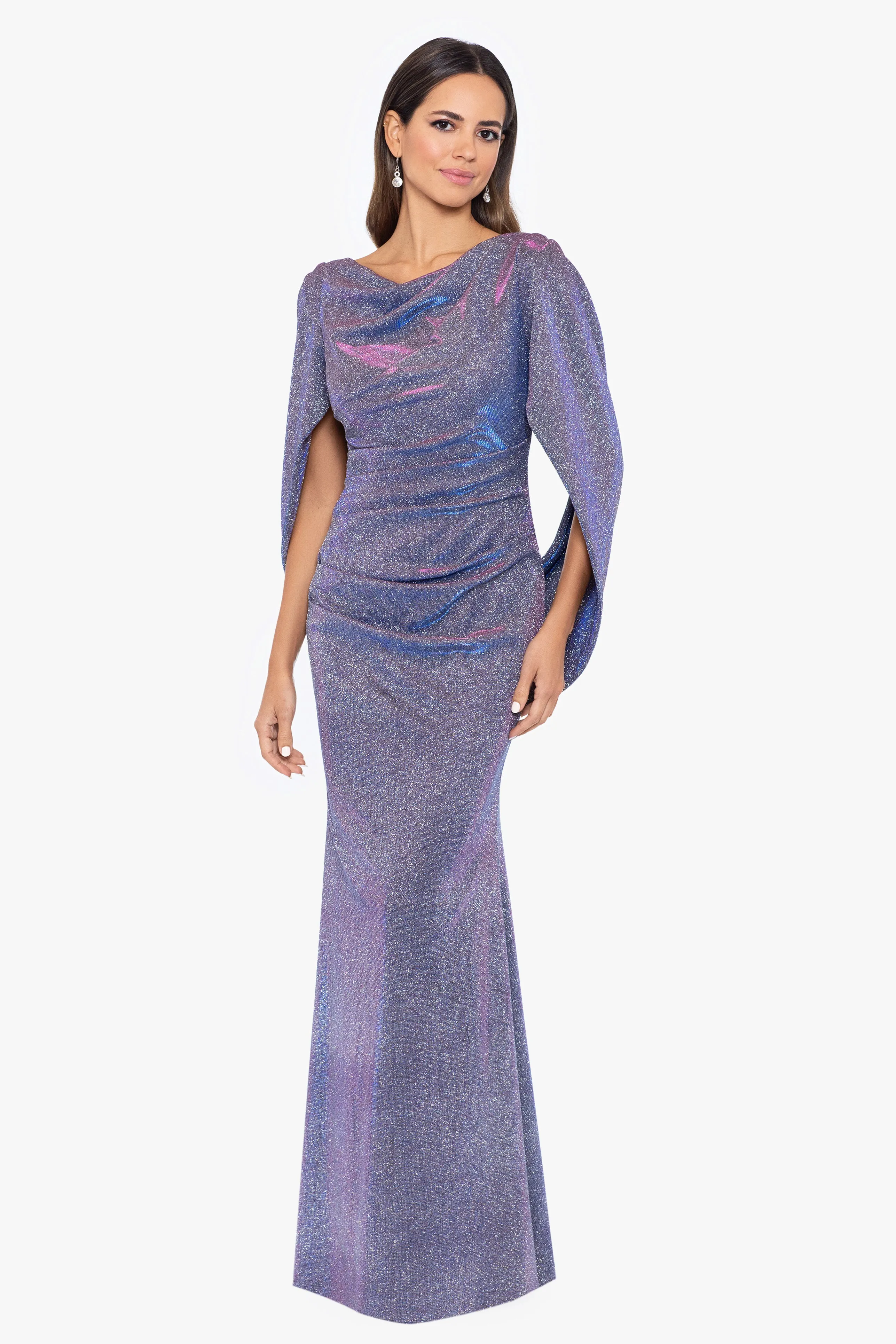 Petite Gracie Galaxy Knit Glitter Draped Gown