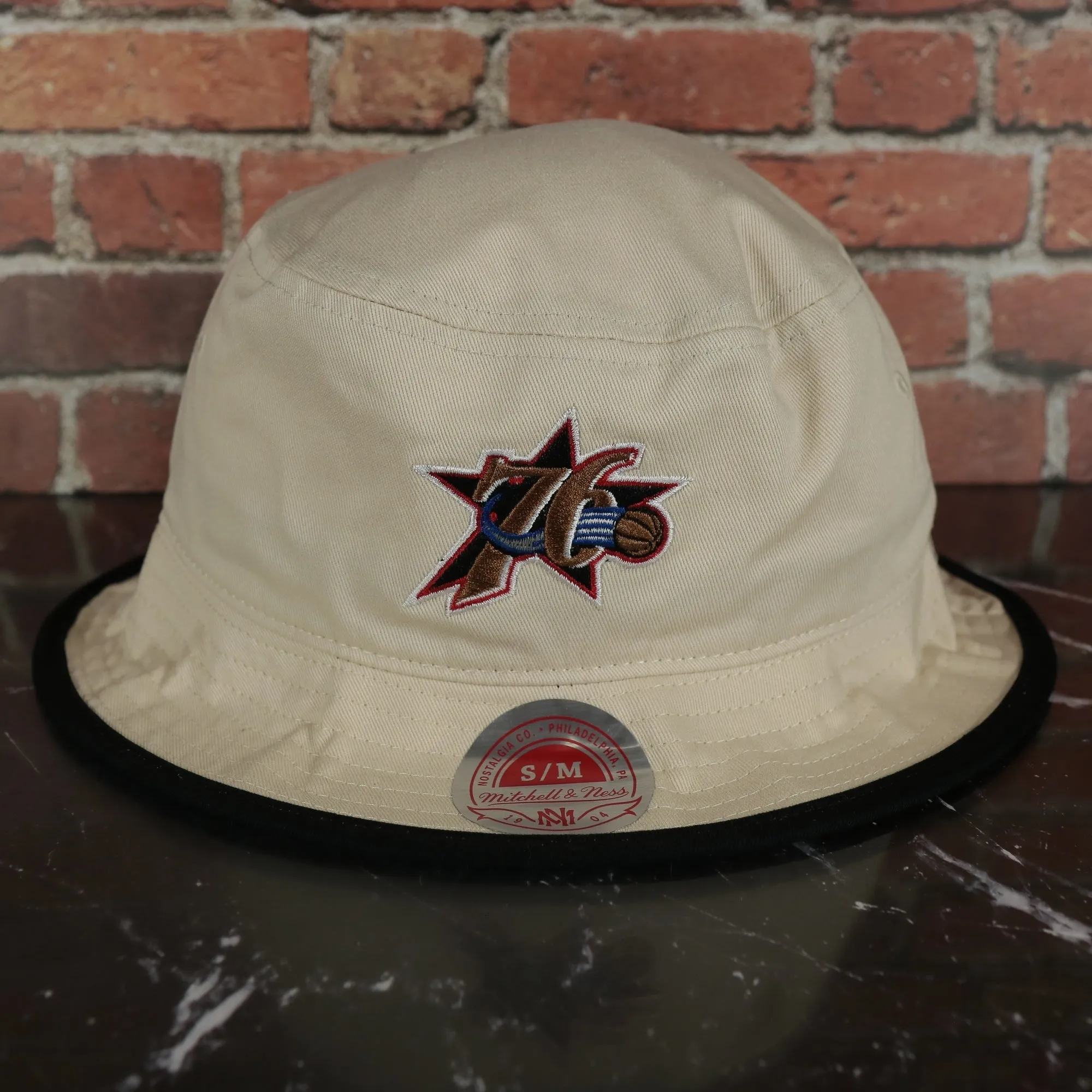 Philadelphia 76ers Hardwood Classics Vintage Logo Off White Bucket Hat