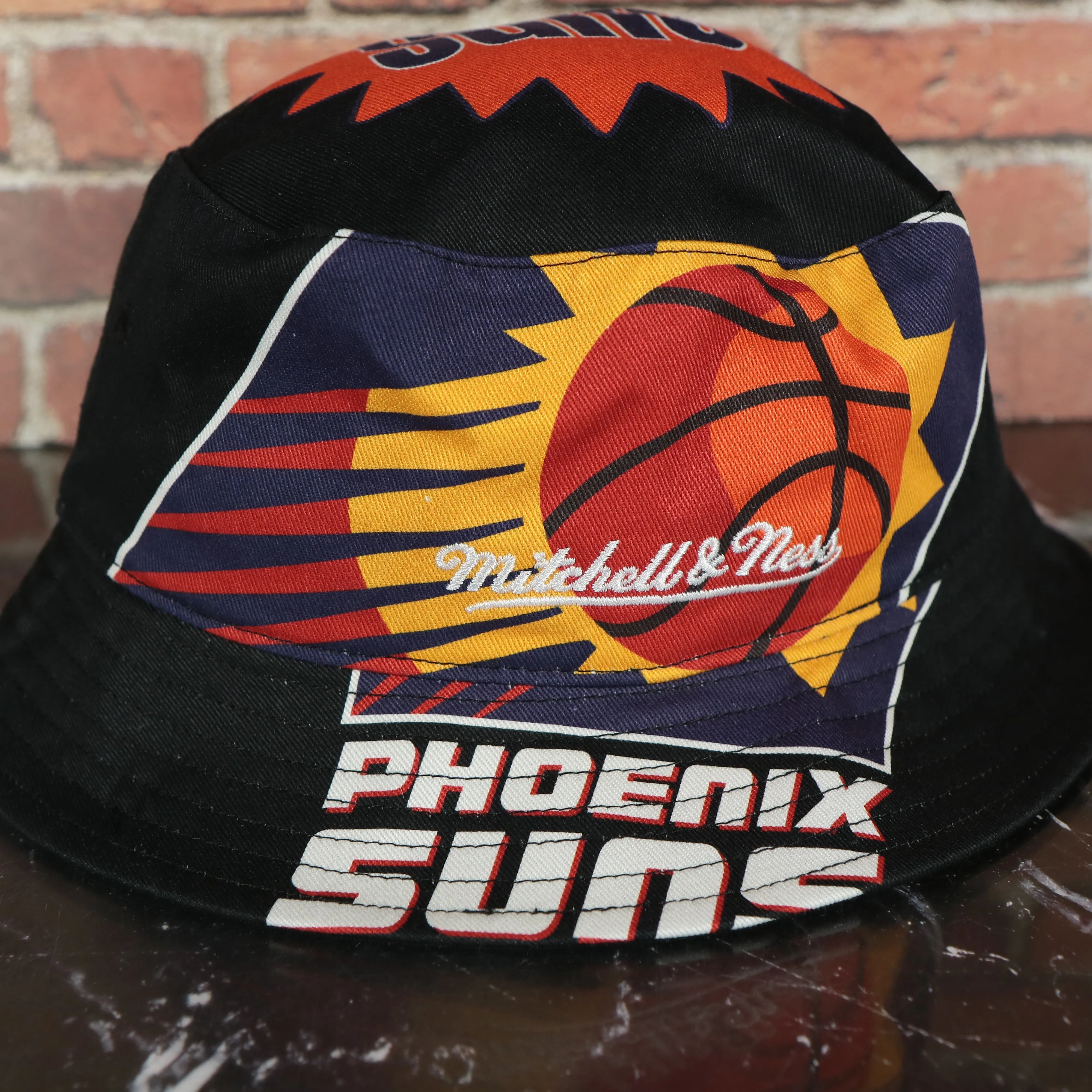 Phoenix Suns All Over Vintage Logo Cut Up Bucket Hat | Black