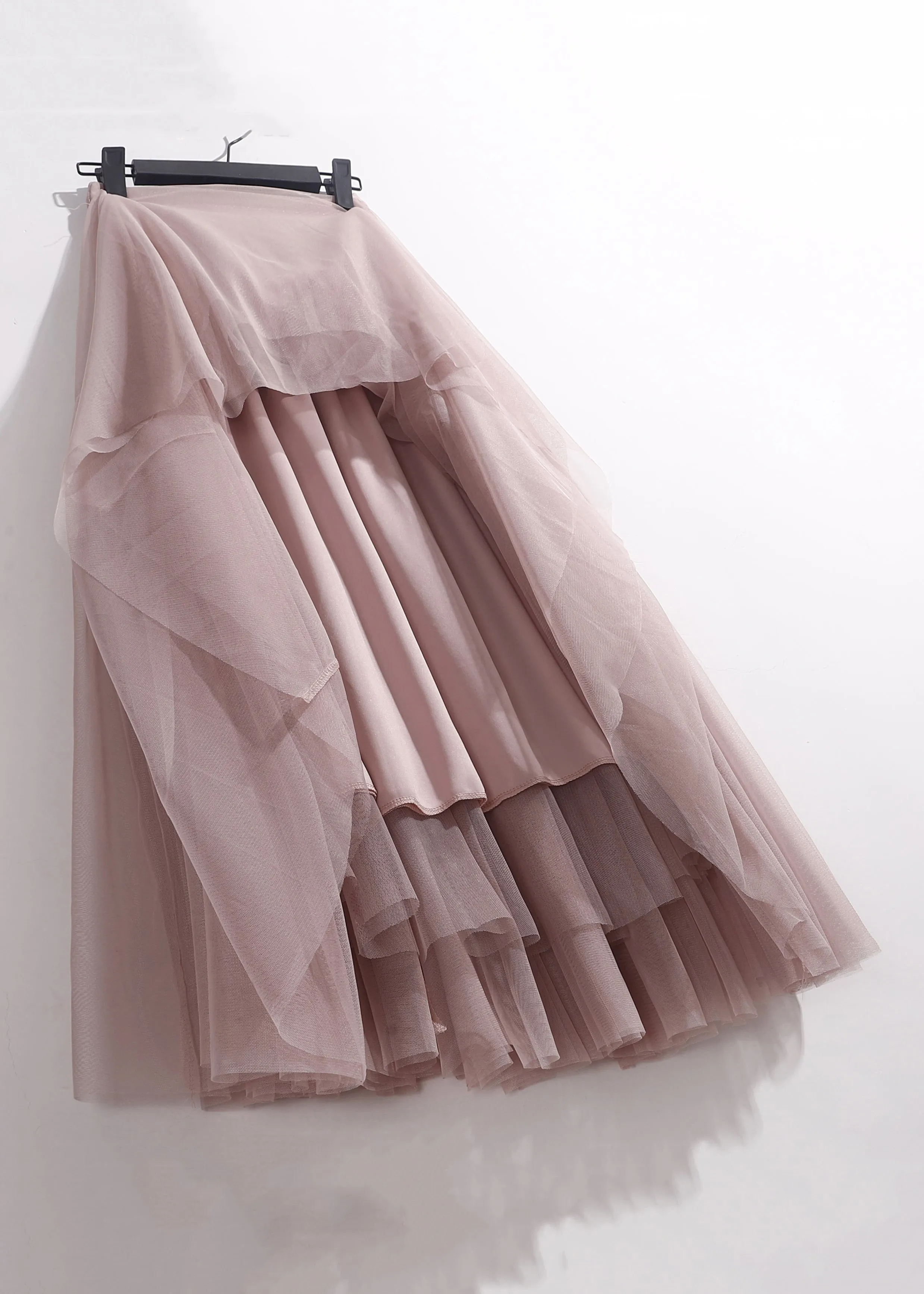 Pink Patchwork Loose Tulle Pleated Skirt High Waist Summer AS1089