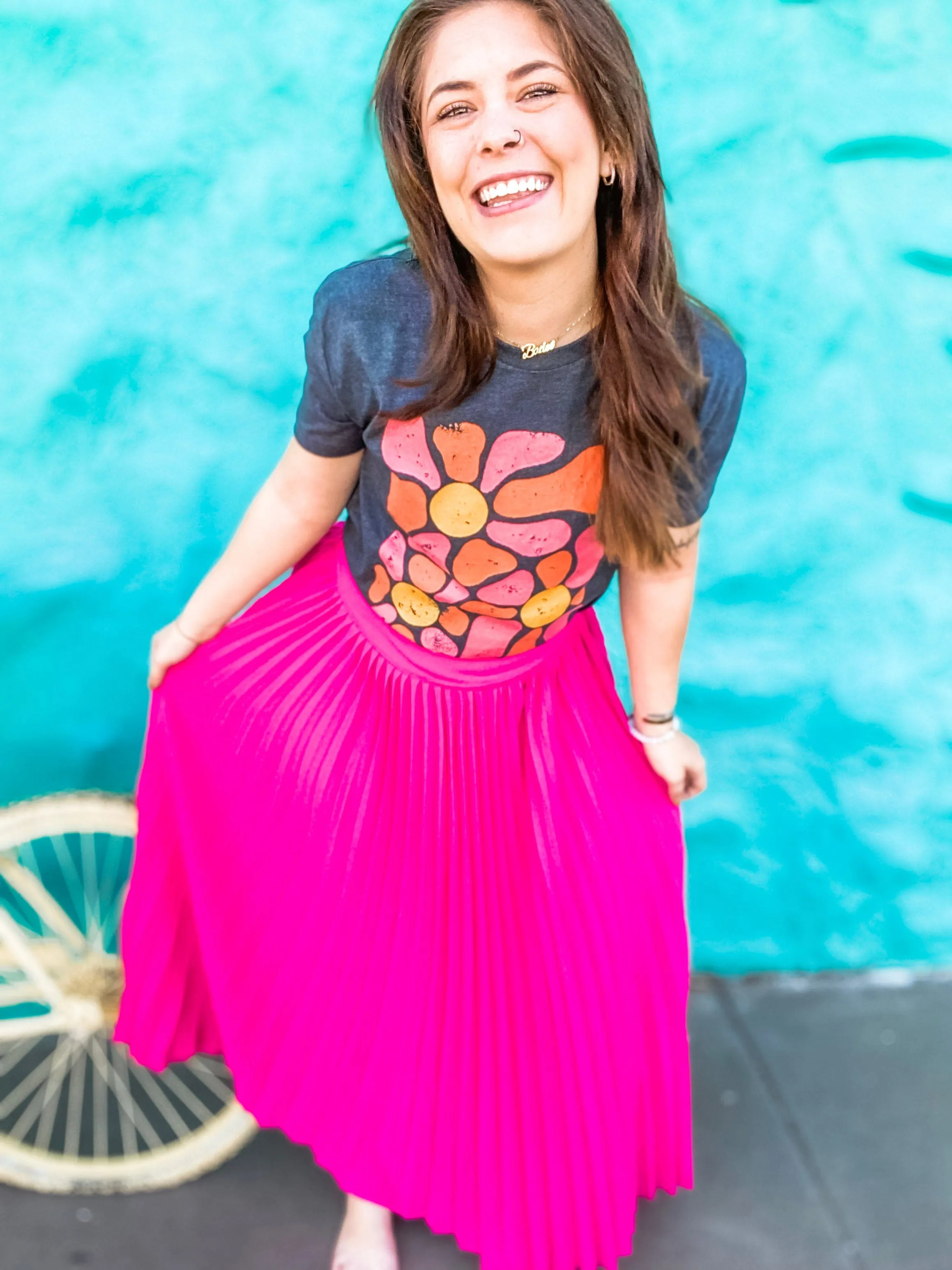 Pink Pleated Maxi Skirt