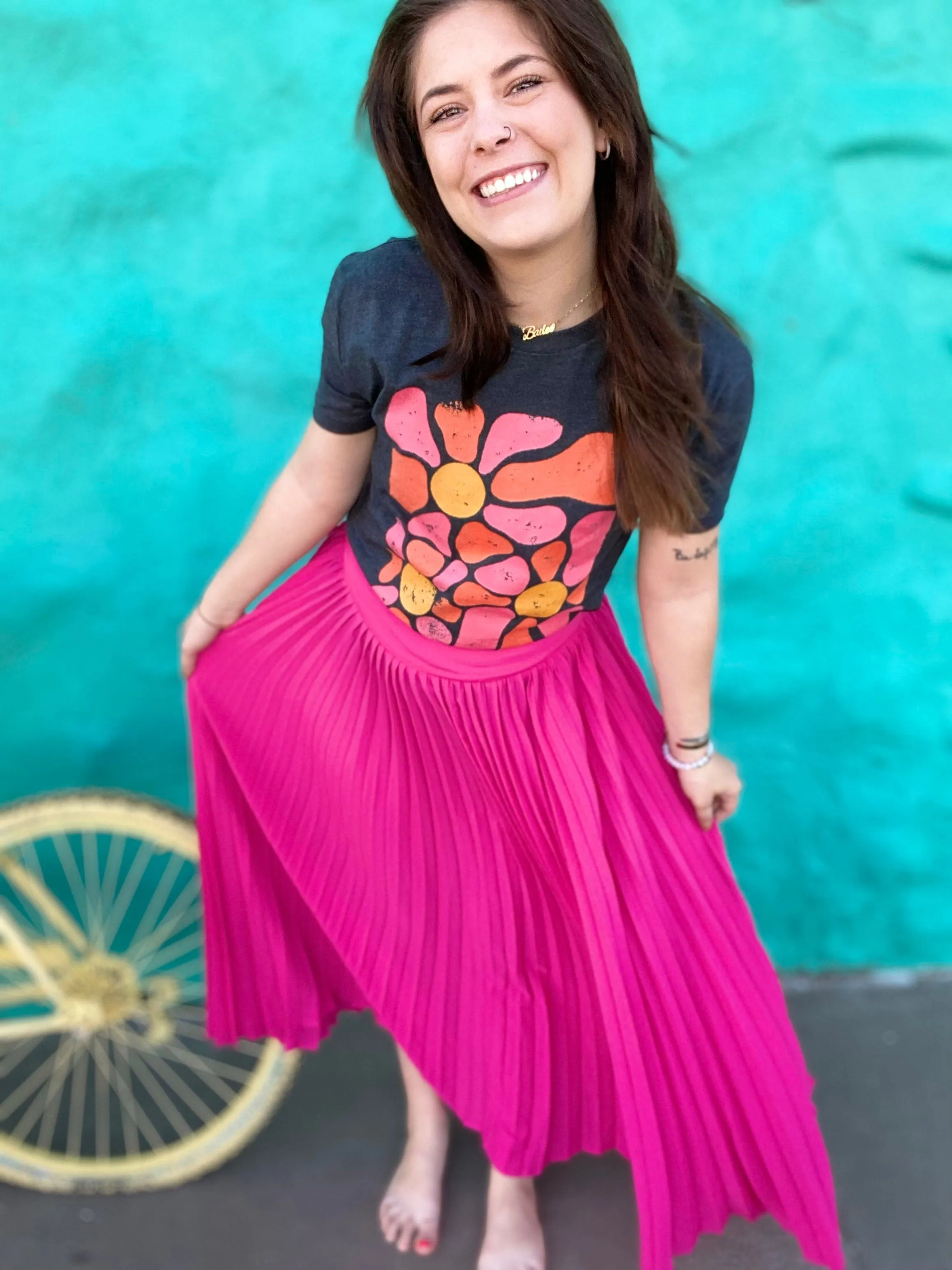 Pink Pleated Maxi Skirt