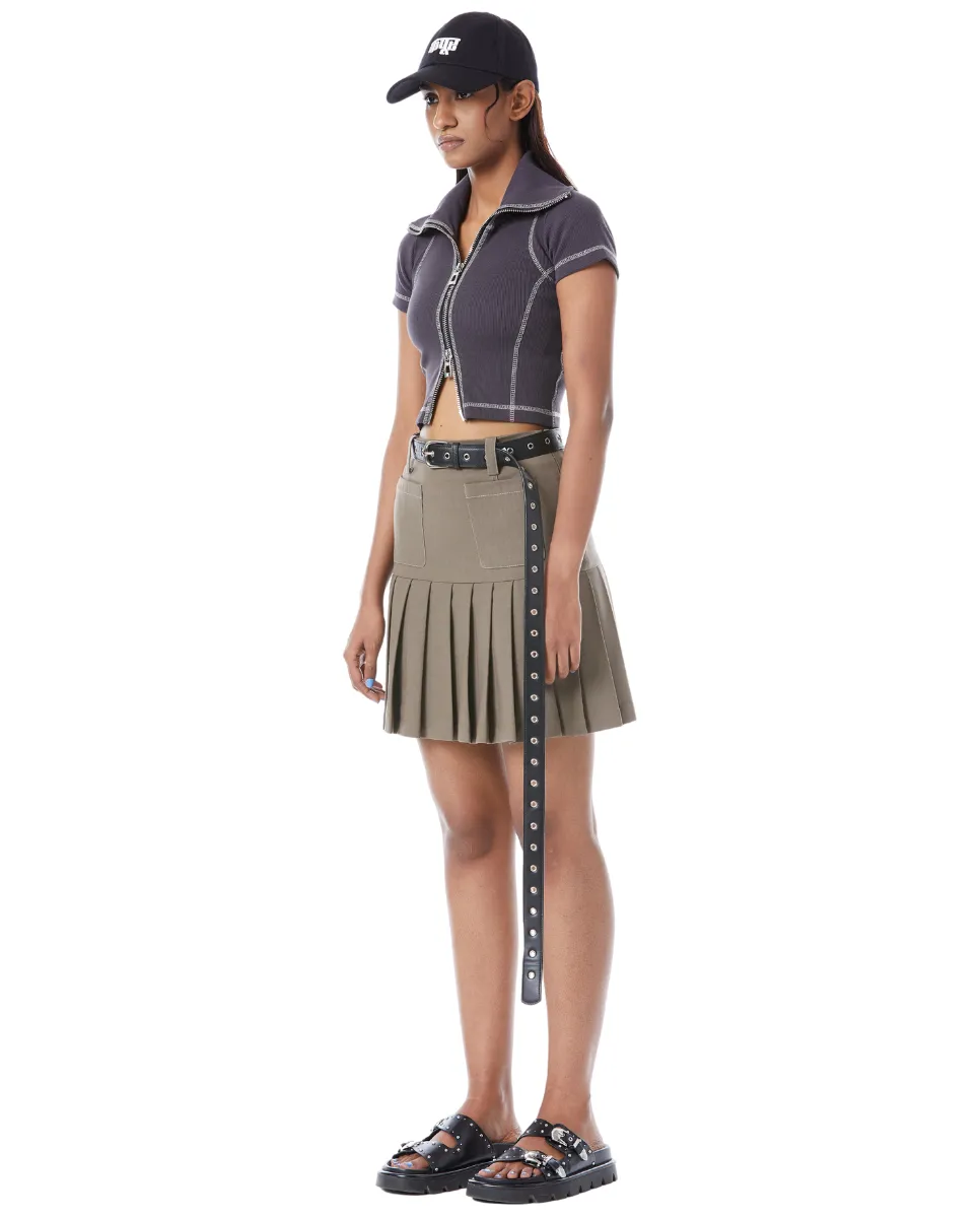 Pleated Mini Skirt Olive