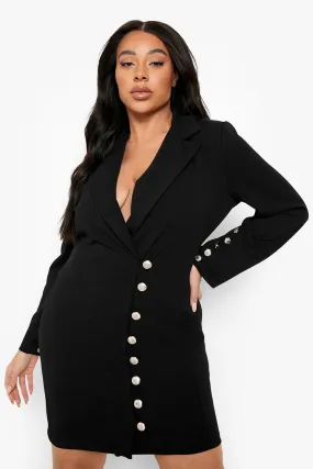 Plus Asymmetric Military Button Blazer Dress