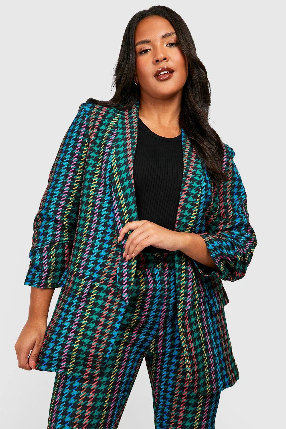 Plus Bright Dogtooth Printed Blazer