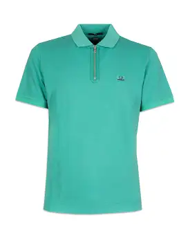 Polo Uomo CP Company Stretch Piquet Slim Zipped Polo Shirt Frosty Spruce