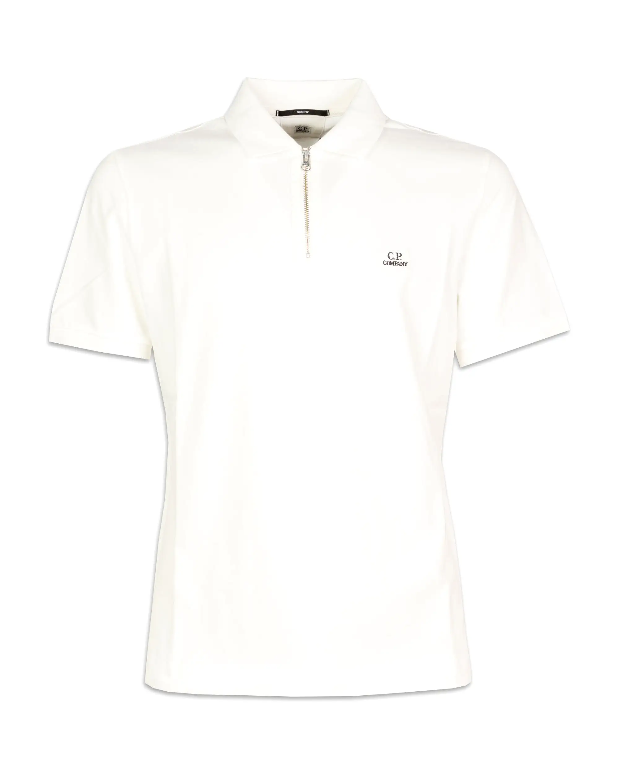 Polo Uomo CP Company Stretch Piquet Slim Zipped Polo Shirt Gauze White