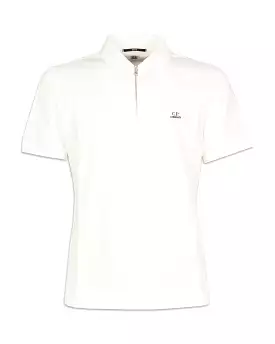 Polo Uomo CP Company Stretch Piquet Slim Zipped Polo Shirt Gauze White