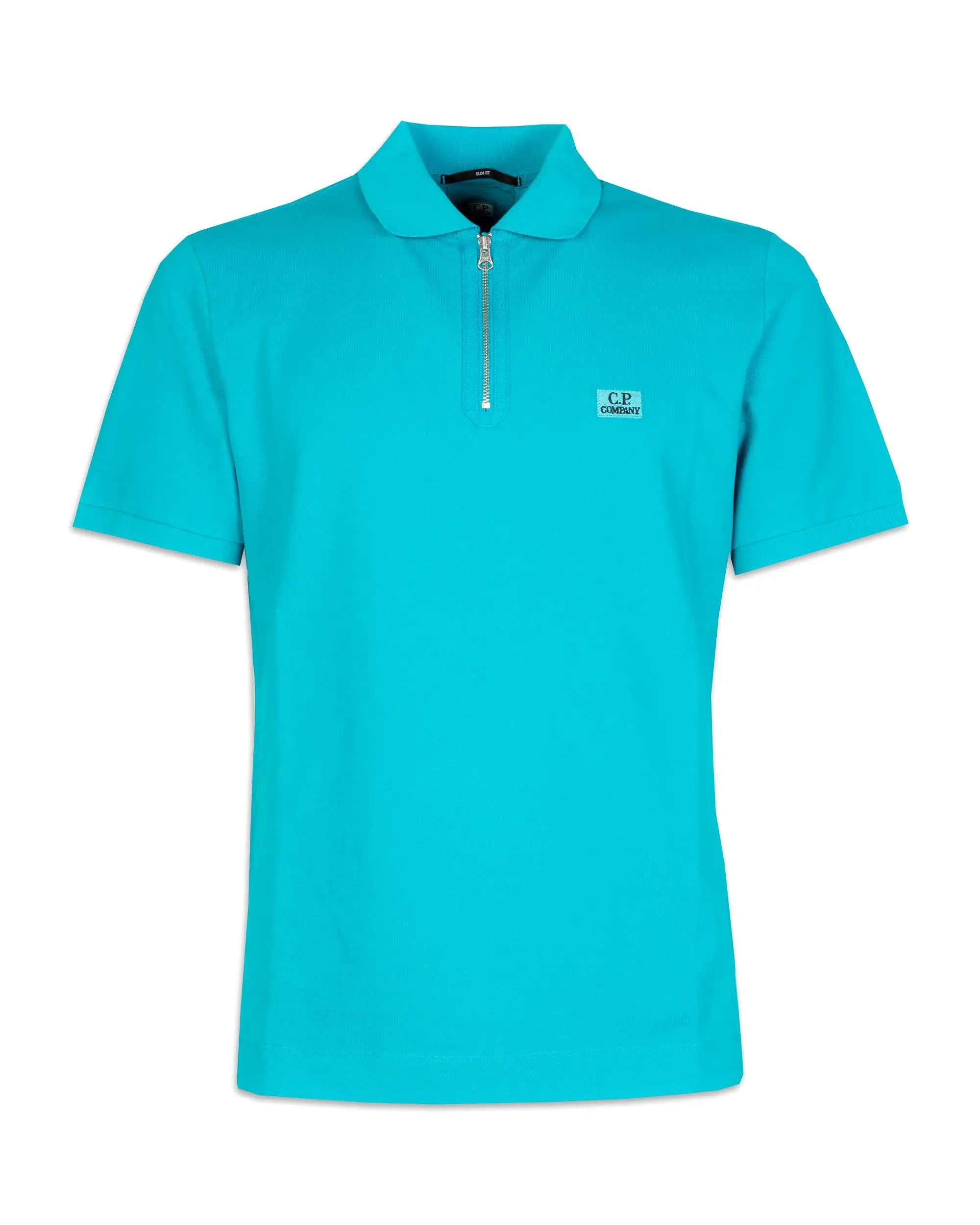 Polo Uomo CP Company Stretch Piquet Slim Zipped Polo Shirt Tile Blue