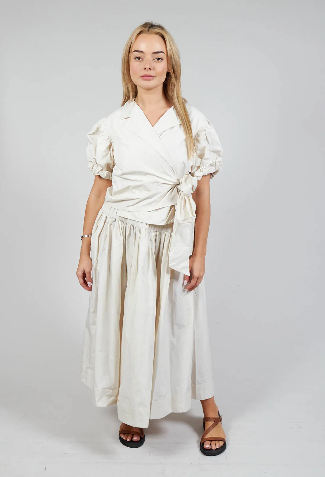 Pull on Pleated Skirt in Ecru