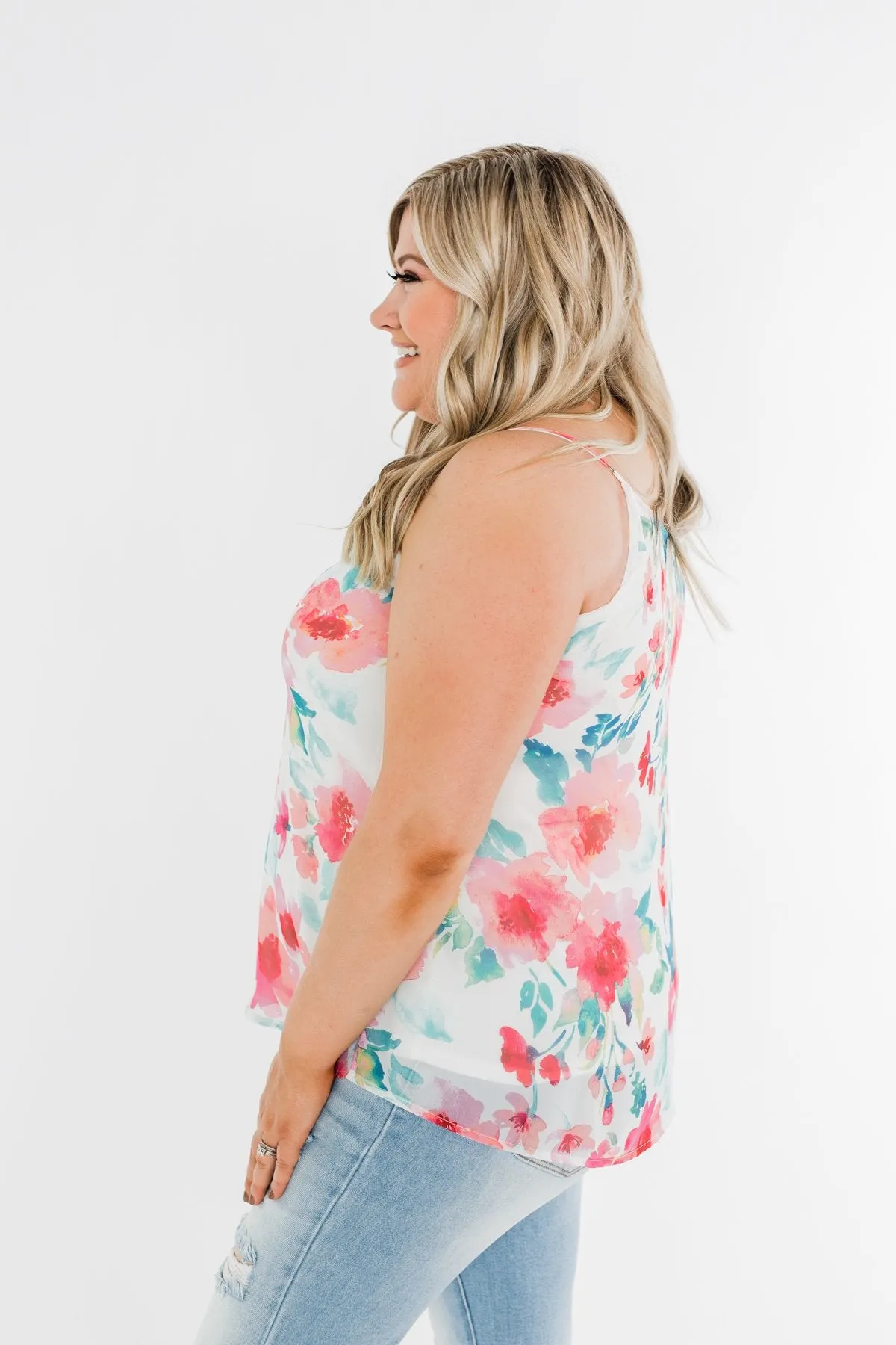 Pure Bliss Floral Shift Tank- Ivory