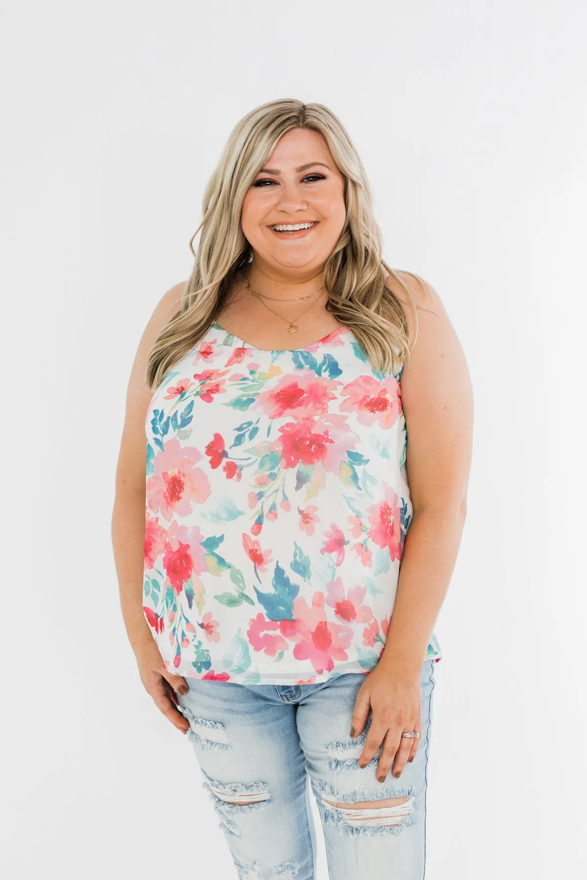 Pure Bliss Floral Shift Tank- Ivory