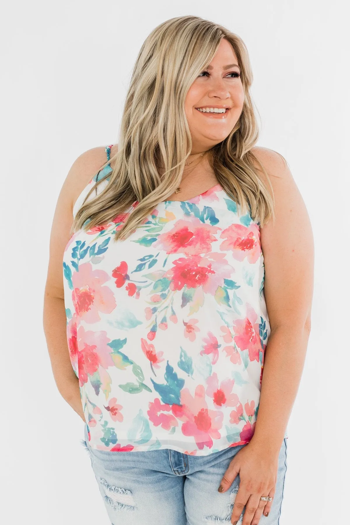 Pure Bliss Floral Shift Tank- Ivory