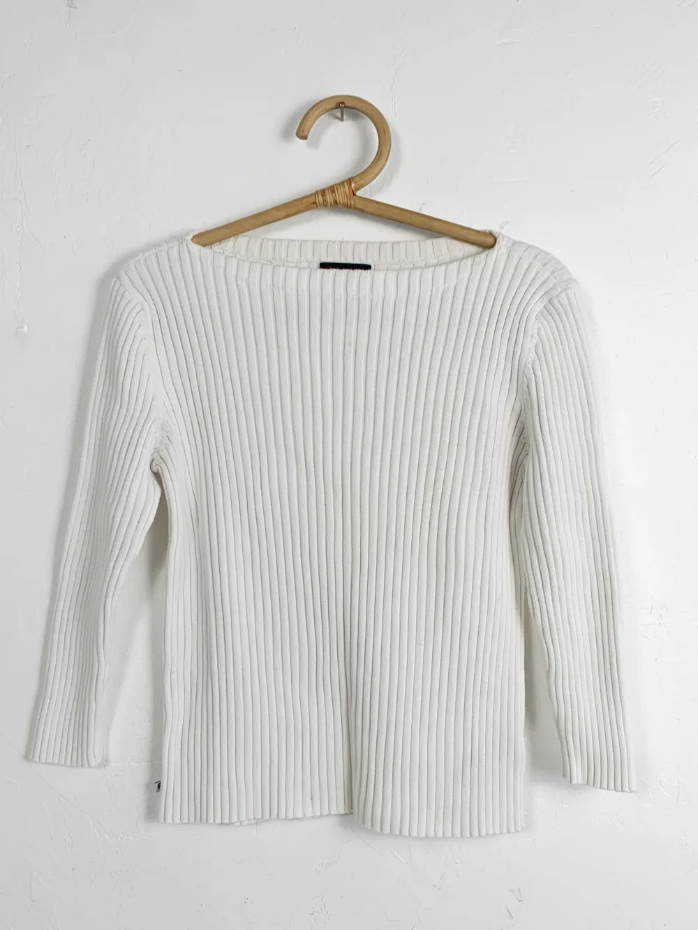 RalphLauren White Boat Neck Ribbed Sweater