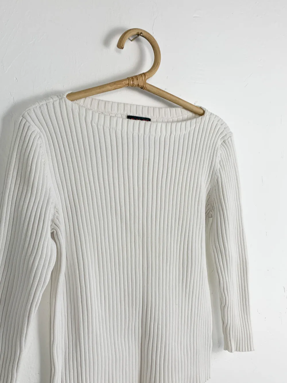 RalphLauren White Boat Neck Ribbed Sweater