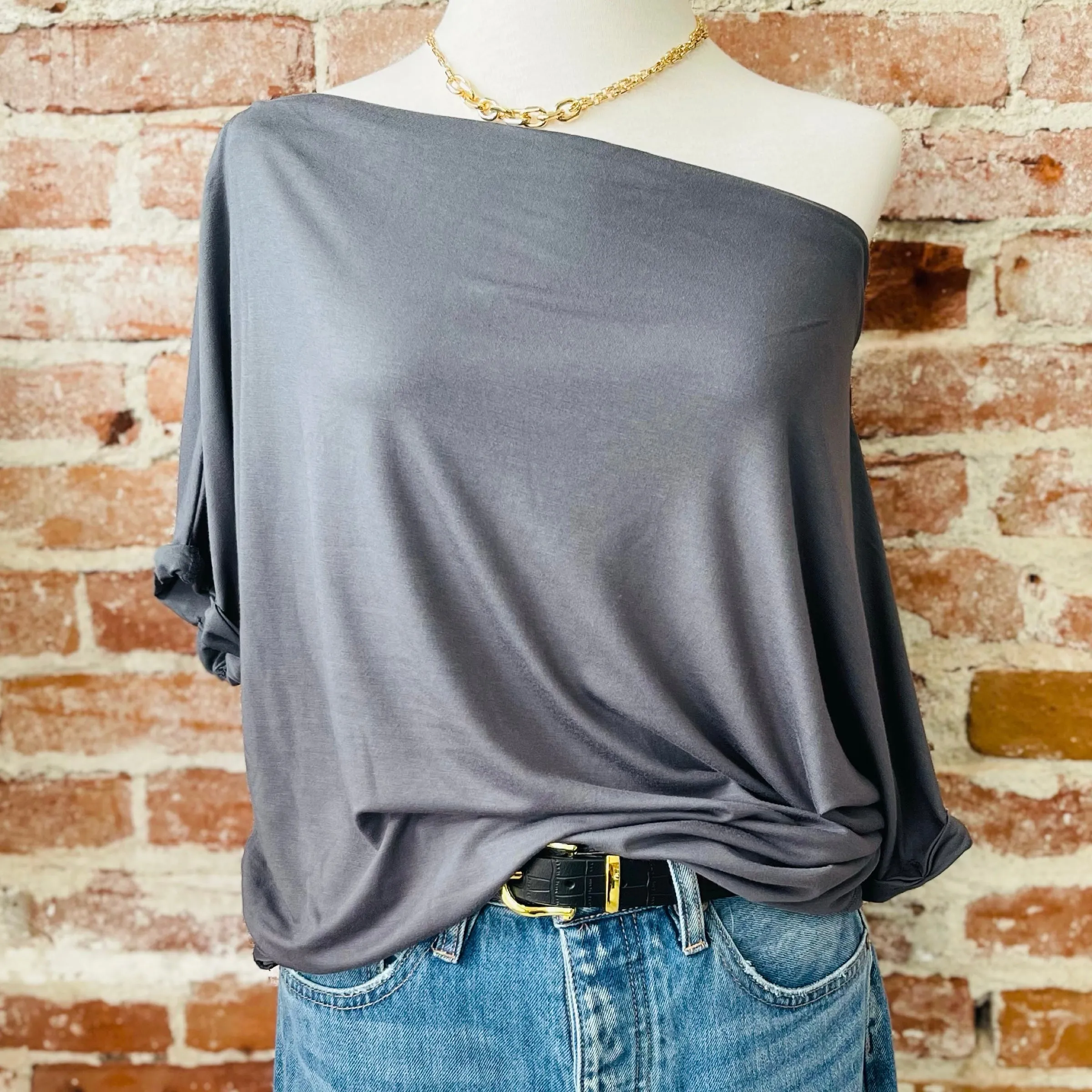 Rumor Off The Shoulder Top Charcoal