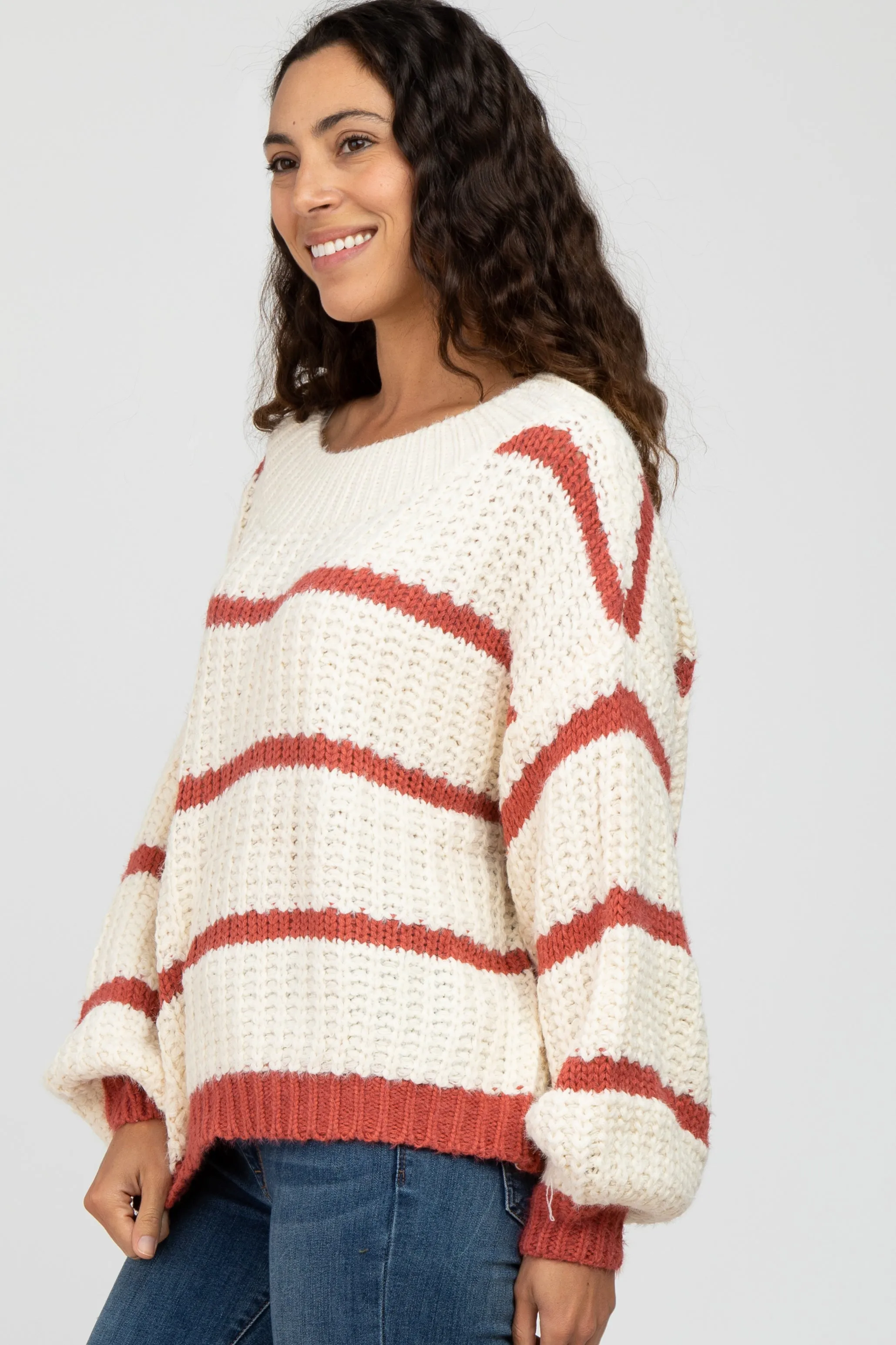 Rust Cream Striped Chunky Knit Sweater