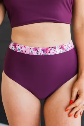 Sandy Shores High-Rise Swim Bottoms- Plum Floral