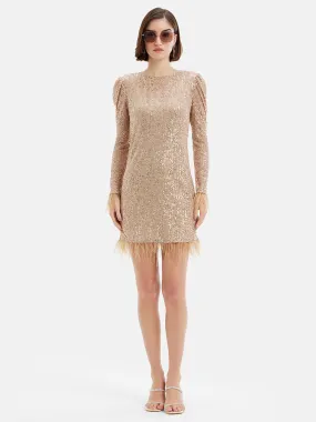 Sequin Shift Dress With Feathers