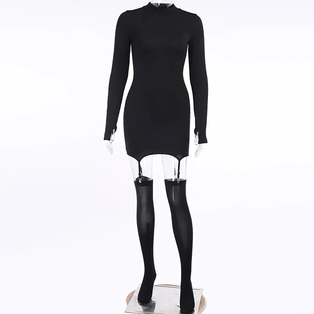 Sexy Women Mini Dress With Socks, Round Neck, Long Sleeve Bodycon Dress Casual Street Dress