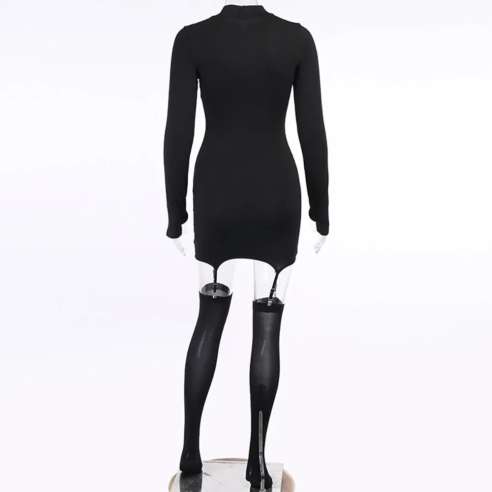 Sexy Women Mini Dress With Socks, Round Neck, Long Sleeve Bodycon Dress Casual Street Dress