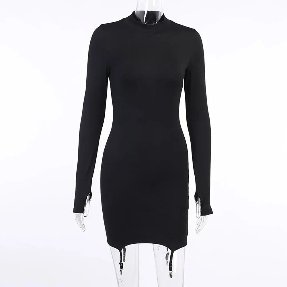 Sexy Women Mini Dress With Socks, Round Neck, Long Sleeve Bodycon Dress Casual Street Dress